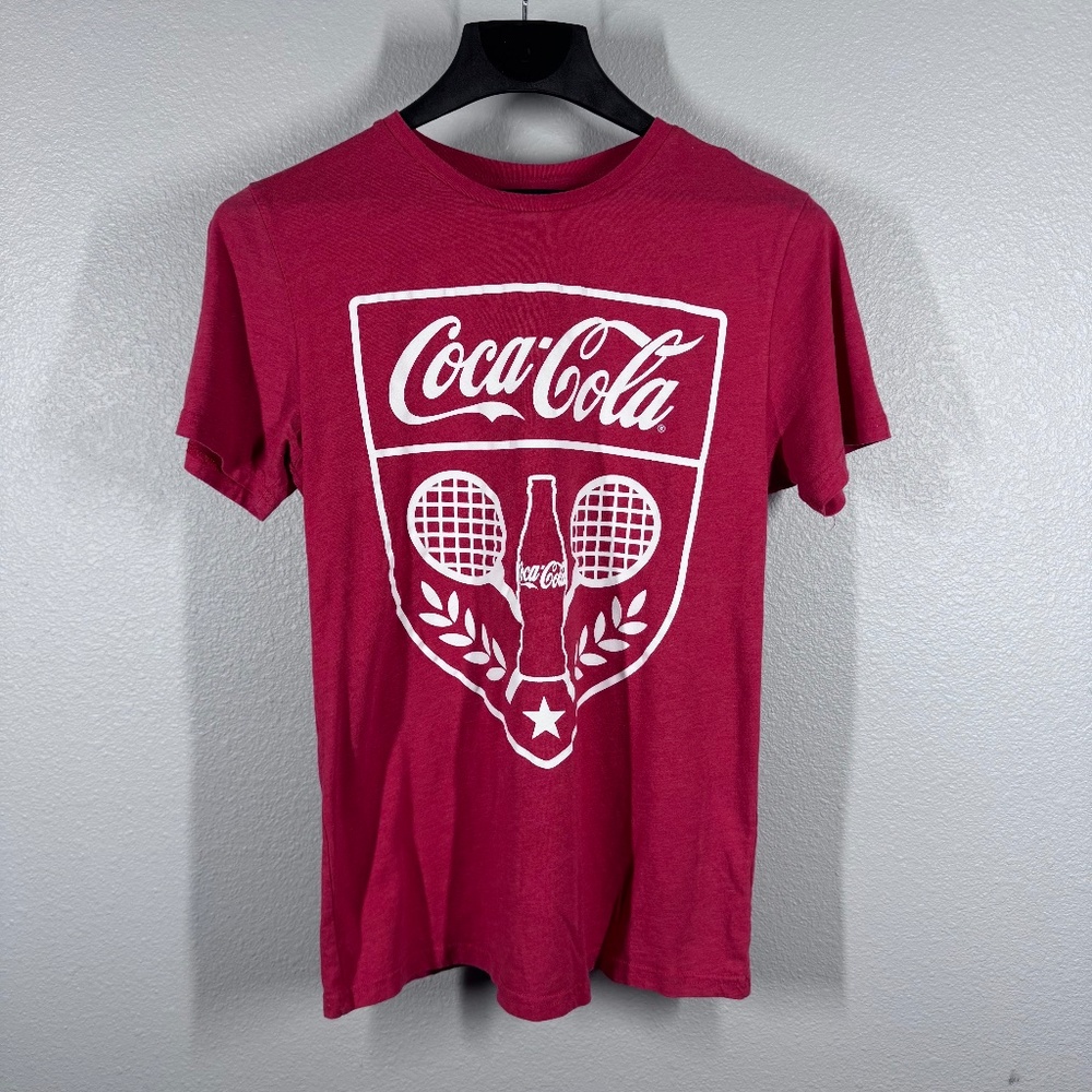 Coca-Cola Womens Tennis Graphic T-Shirt Red Heather Short Sleeve Size MD